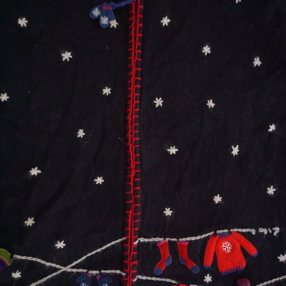 Vintage Coldwater Creek Navy Snowflake Cardigan Festive Holiday Mittens L - Picture 6 of 9